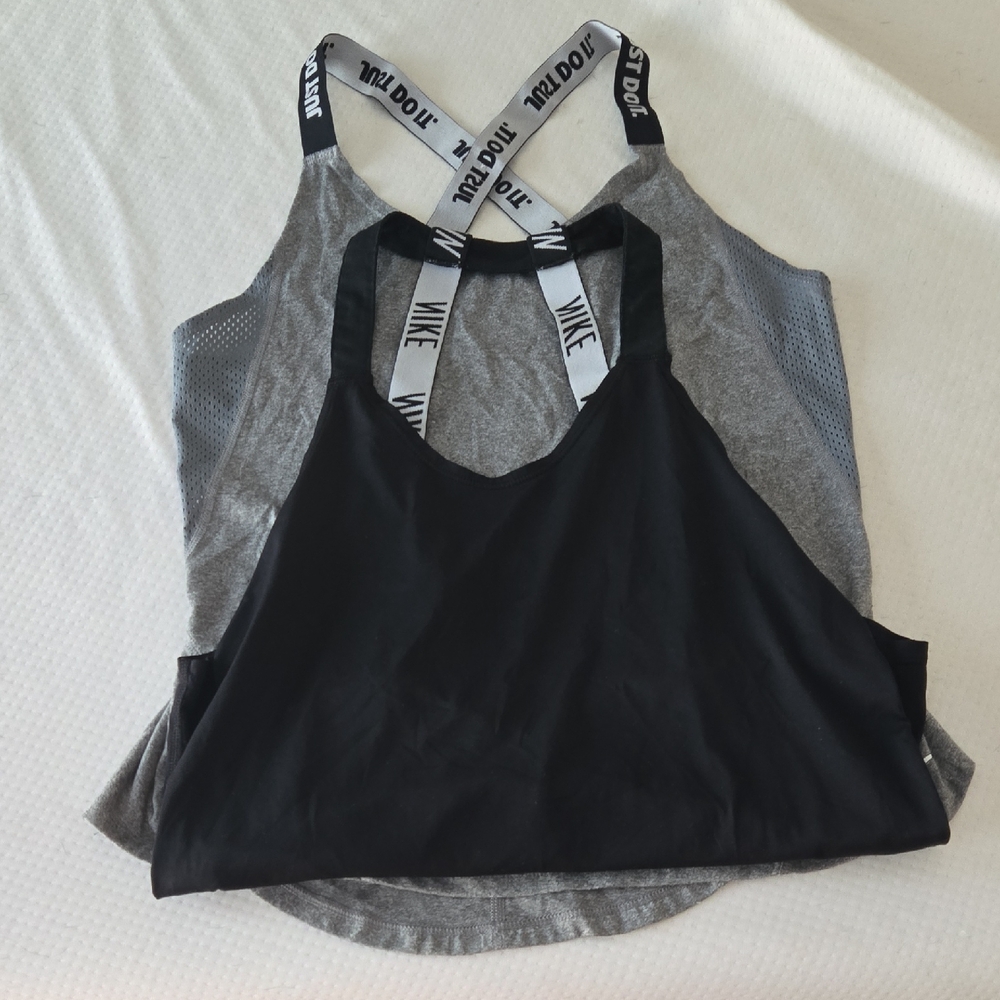 Nike Black and Gray Sports Tank Tops with Cross-Back Design